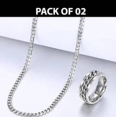 Plain Silver Chain With Ring, Pack Of 2