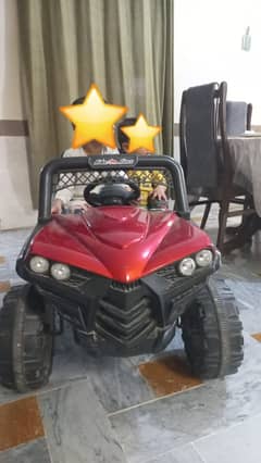 Dual-drive 12 V battery jeep – red & black off-road style