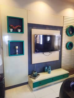 Tv  console with media unit wall setup without led tv