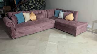 L shaped sofa soft pink