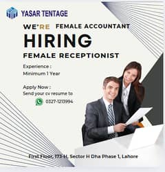 urgent  FEMALE Receptionist or Female Accountan