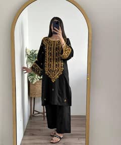 2 pcs Women's stitched Embroidered Shirt and Trouser
