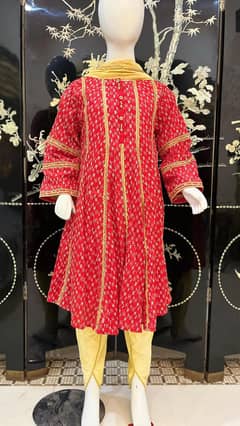 Stylish Red Embroidered Frock