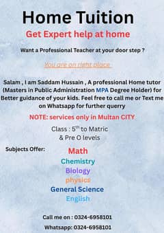 Home tutor Available in Multan