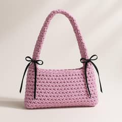 pink handcrafted crochet hand bag elegant charming and unique