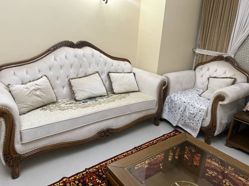 7 seater sofa with tables and curtains 1