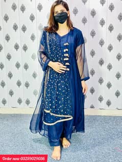 3 Pcs Women's Stitched Chiffon Embroidered Maxi
