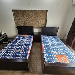 2*single beds + 2 side table + 2 Dura Luxr Matress+2 Molty Gold Pillow