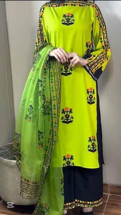 Stunning Women's Stitched Printed Suit - 3 Pcs Set In Green
