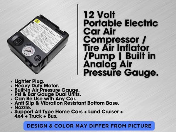 2 Volt Portable Electric Car Air Compressor / Tire Air Inflator /Pump with Air Pressure Gauge