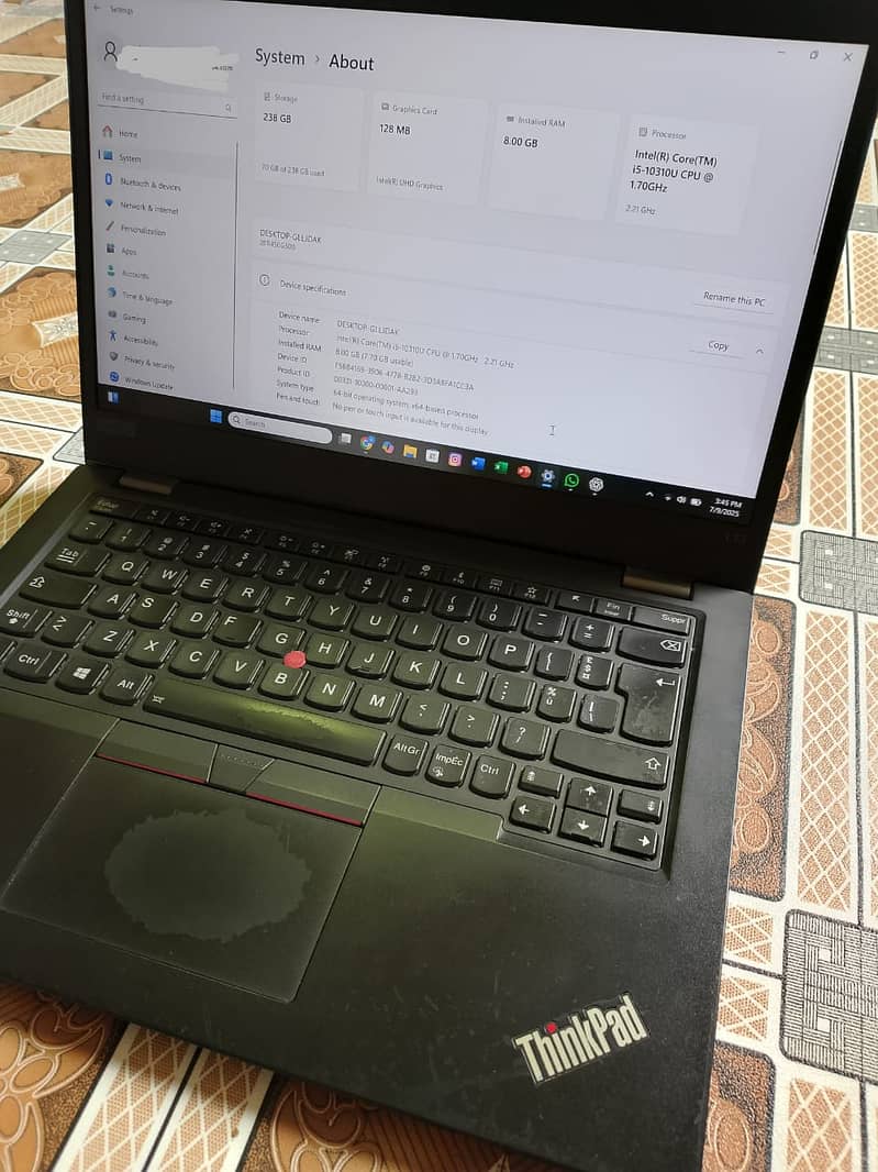 Laptop: LENOVO - THINKPAD , Processor:Intel Core i5 , 10th Generation. 3