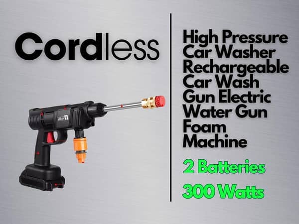 NEW Cordless High Pressure Car Washer Rechargeable Car Wash Gun Electric Water Gun Foam Machine [ 2 Batteries]