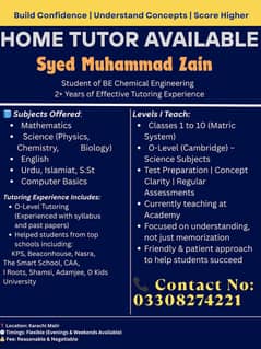 HOME TUTOR AVAILABLE