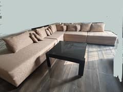 L shape sofa, one 3 seater , one table
