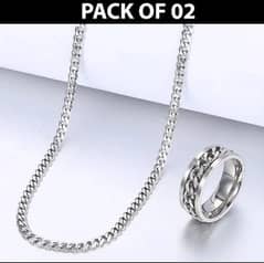 Stylish Silver Necklace Set 2 pcs plain