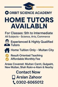 Home Tutors Available for 5th to intermediate