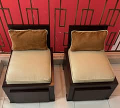 For sale; Modern wooden armless design chairs with storage (2 pcs)
