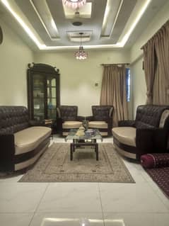 7 seater sofa set with center table, corner showcase and floor sitting