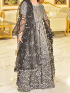 Element Black and Silver embroidered net dress Maxi Party and Wedding