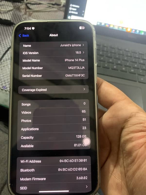 iphone 14plus jv non PTA 128 10/10 scratchless phone 9