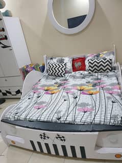 wooden car bed set with deco paint