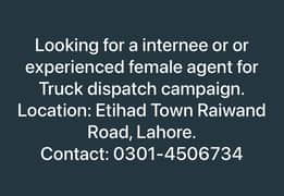 Female agent required for Truck Dispatch Call center job