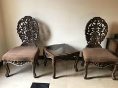 Shesham wood chairs with table glass corner damage