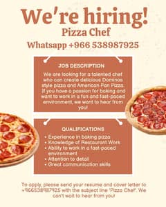 Pizza Chef Job Hiring in Saudi Arabia