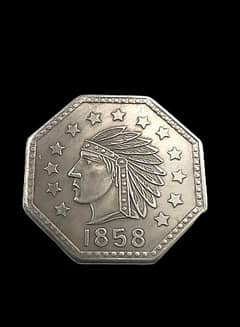 USA CALIFORNIA 1858 OCTAGONAL RED INDIAN FACE, OLD COIN, SILVER COIN
