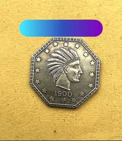 USA ALASKA GOLD 1900 OCTAGONAL RED INDIAN FACE, OLD COIN, SILVER COIN