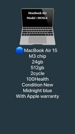 MacBook Air M3 15inch 24gb 512gb cycle 2