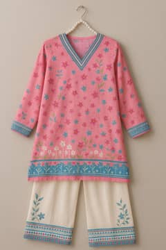 2pcs women's stitched printed co-ord set