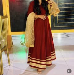 Wedding party dress | Velvet full garara frock | red colour