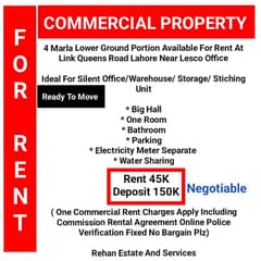 4 Marla Lower Ground Portion For Rent At Link Queens Rd Lahore