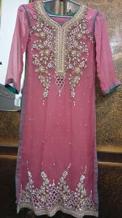 party wear zari work Tea pink Shirt and Dupatta fresh looking