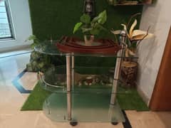Stylish Glass Trolley with 3 Elegant Wooden Trays