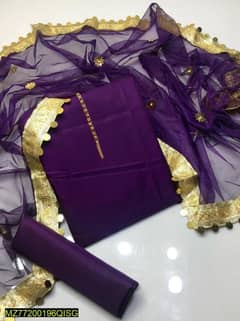 3 pcs woman's Unstitched silk plain fancy dress 