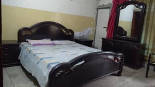 Total Wood King Bed with Big Dressing Side Tables stool No mattress