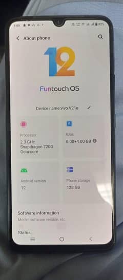 vivo v21e 8/128 with box and charger no open no any fault