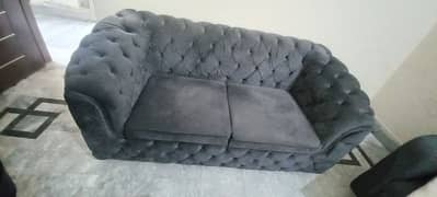 Modern Grey 2-Seater Sofa | Molty Foam & Sheesham Wood | Like New