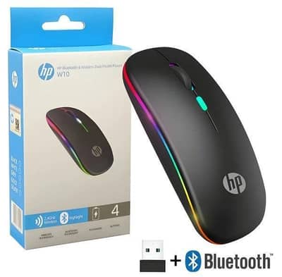 HP W10 Dual Mode Wireless Mouse Bluetooth + 2.4GHz Slim Design