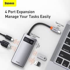 Baseus Metal Gleam Series 4-in-1 Multifunctional Type-C Hub - Gray