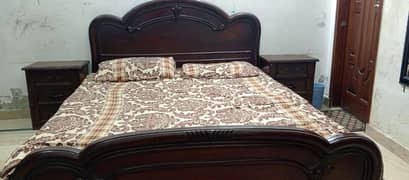 solid wood bed with side tables with mattress