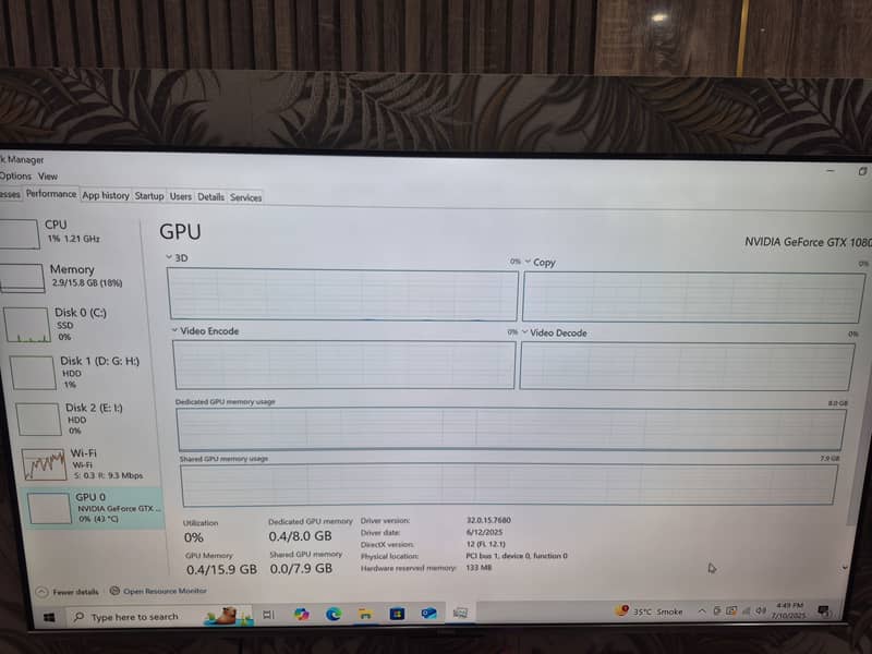 computer with 12 gen Intel R core TM(CPU) and NVIDIA GeForce GTX 1080 7