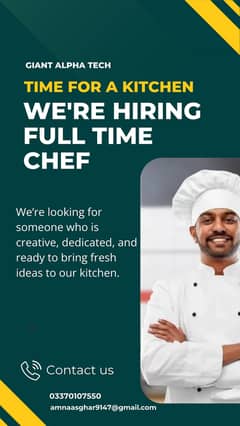 Hiring Experienced Cook/Chef – Salary 35,000  PKR