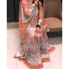 Luxury Bridal Maxi | Peach & Silver | Heavy Work | Worn Once
