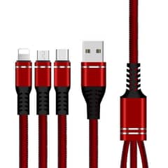 3-in-1 Fast Charging USB Cable – Type-C, Micro, iPhone Compatible
