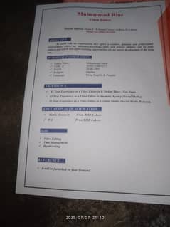 I need video editor job in Lahore Gulbarga 3