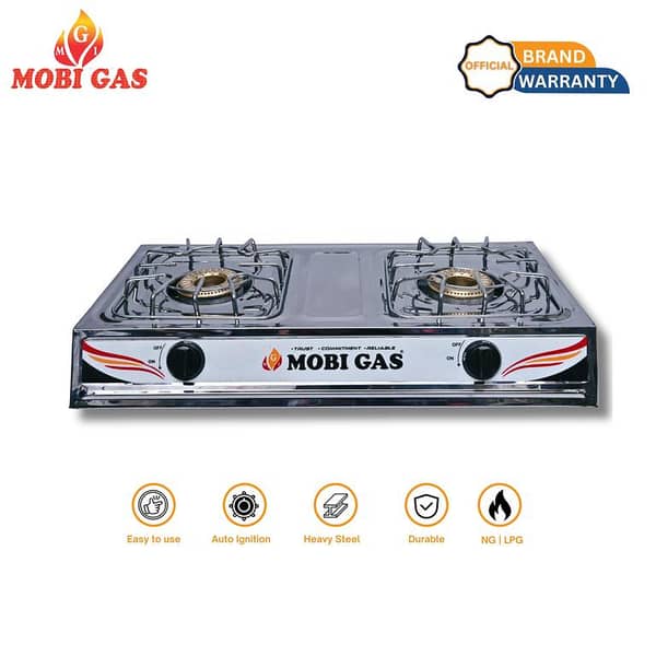 MobiGas MM781 Double Burner Gas Stove – 2-Burner | Auto Ignition | Double Blue Flame | LPG & NG Compatible