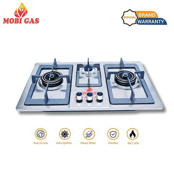 Mobi Gas MM 330 Built-in Hob Stove – Heavy Steel Body | Auto Ignition |  Brass Burners | Gas Hob for Kitchen